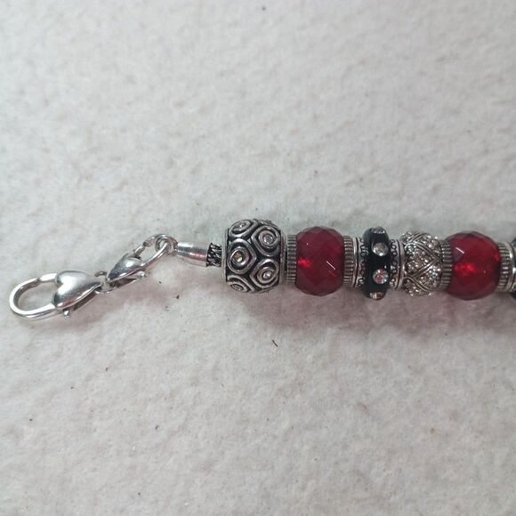 European Style Charm Bracelet Valentine Glass Beads Red Black Silver - Picture 4 of 10